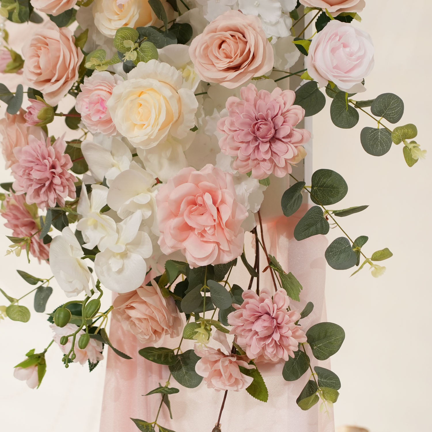 Uflower Wedding Backdrop Pink Rose Green Leaf Floral Arrangement